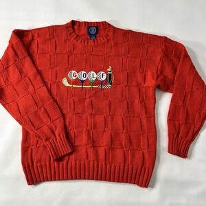Vintage Gap Red Cotton Blend  Knit Sweater GOLF EMBROIDERED Unisex XL Crewneck